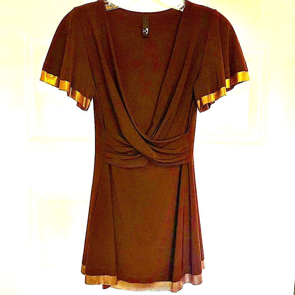 Ing Deep V Crossover Tunic Top Flutter-Sleeves Br… - image 1